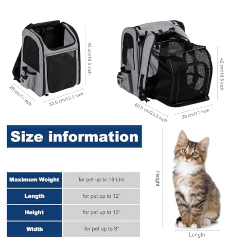 Cat Backpack Carrier, Expandable Cat Rucksack, Super Ventilated Cat Bag,Pet Carrier Backpack for Traveling,Hiking, Camping Up to 18 Lbs Capacity, Multipurpose Pet Carrier for Large Cats — view 2