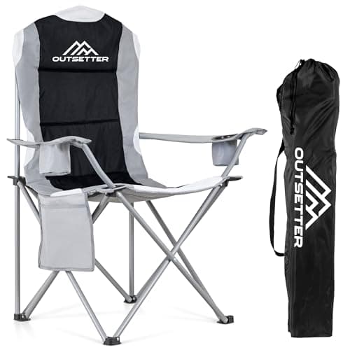 Camping Chair,Premium Padded Folding Camping , Outdoor Seats with High Back & Cup Holder & Side Pockets,Waterproof Chair 120kg Weight Capacity for Garden Picnic Beach Directors(Black)