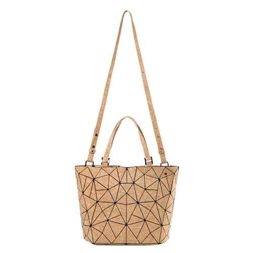 Geometric Tote Bag - Cork Handbag Top Handle Shoulder Summer Beach Bag — view 6