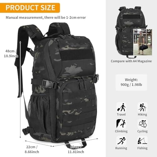 HUNTVP 25L Backpack Tactical Rucksack Military Molle Backpacks Mens Travel Ruck Sacks Adult Men, Molle Laptop Backpacks for Men and Women Hiking Camping Trekking Hunting Traveling Outdoors (Camo-25L) — view 2