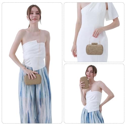 Cckuu Women's Raffia Straw Clutch Bag, Hand-Woven Wicker Evening Purse for Wedding & Beach Summer Holiday (Grey) — view 2