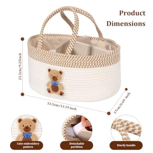 Baby Nappy Caddy Organiser, Cotton Rope Diaper Storage Basket(bear) — view 2