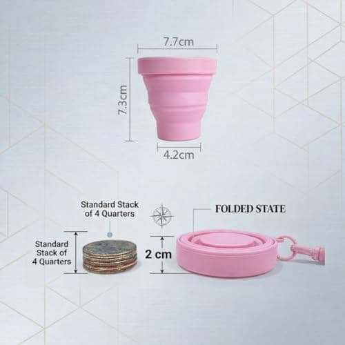 PRK 14 Silicone Foldable Travel Mug | 170ml Reusable Collapsible Coffee Cup | BPA Free & Leakproof | Portable Pocket-Sized Cup for Travel, Camping, and Commuting with Strap (Baby Pink) — view 3