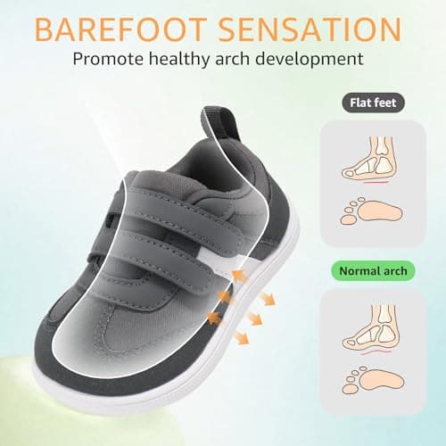 STQ KIDS Toddler Boys Girls First Walking Shoe Barefoot Trainers Non Slip Lightweight Kids School Shoes Wide Fit Zero Drop with Hook and Loop Casual Sports Running Tennis Sneaker Dark Grey UK 7 / T7 — view 4