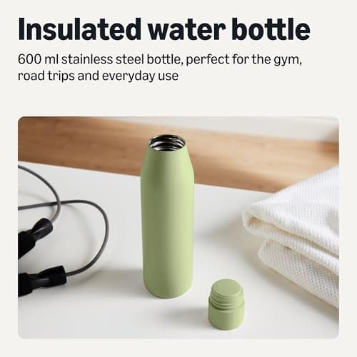 Amazon Basics Insulated Stainless Steel Water Bottle, 600ml, Double-Wall, BPA-Free, Leak-Proof, Olive — view 2