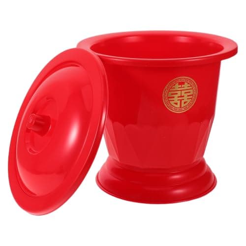 Red Wedding Chamber Pot with Lid Portable Plastic for Travel Camping