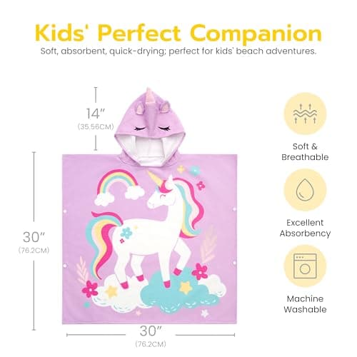 Joiedomi Kids Beach Towels 30"x30" with Hood for Girls, Flamingo Hooded Toddler Bath Towel Poncho Quick Dry Soft Microfiber 30"x30" beach towel for kids — view 6