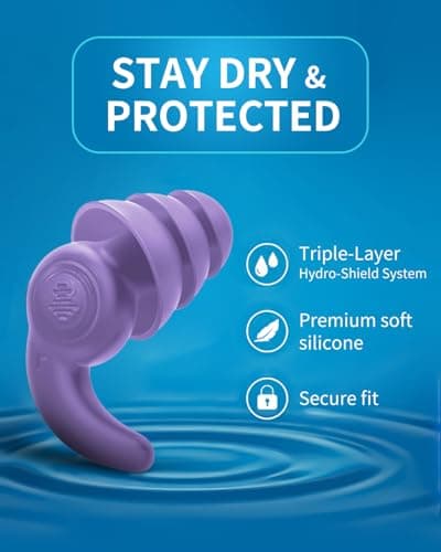 H20VIZ Pro Swim Ear Plugs | 3 Pairs | Waterproof, Reusable Silicone Earplugs for Swimming, Surfing, Snorkeling & All Water Sports (Coral, Pink, Purple, 3 Pairs) — view 2