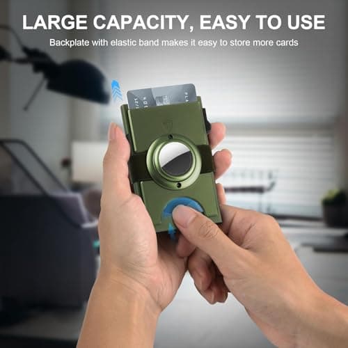 TOYFID Olive Green Aluminum Slim Card Wallet, for AirTag — view 2
