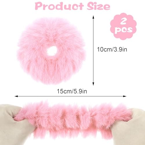 PEOVLVN 2 Pcs Pink Scrunchies, Pom Pom Hair Ties Fuzzy Scrunchies — view 2