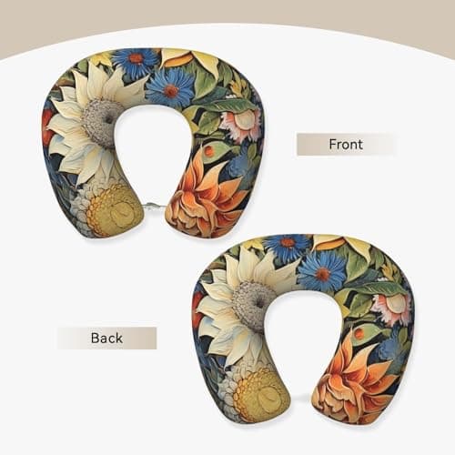 BOAITENYU Oil On Canvas Sunflower Memory Foam Travel Pillow Soft Comfort U-Shaped Neck Pillow Snug Fit Cushion for Travel Wearing — view 3