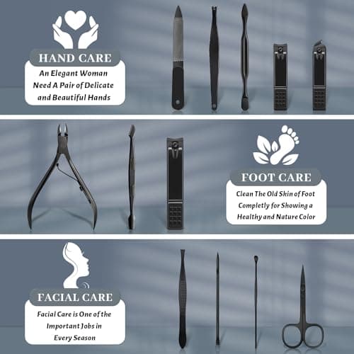 12Pcs Manicure Set for Women Men, Manicure & Pedicure Tools & Accessories, Professional Nail Kit Manicure Set, Nail Cleaning Kit for Home, Nail Grooming Kit with Black Leather Travel Bag — view 2