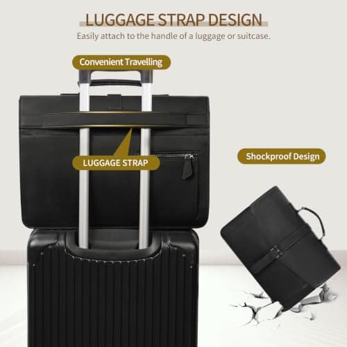 ESTARER Men's Leather Briefcase 17.3 Inch Laptop Computer Bag for Office/Business/Travel, Large Satchel Professional Leather Messenger Shoulder Bag, Black — view 6