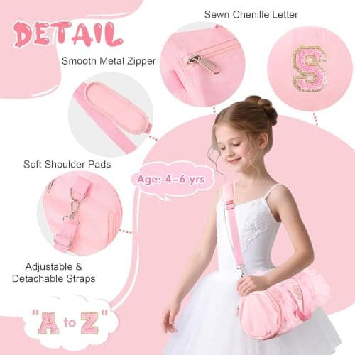 Personalized Initial Dance Bag for Girls, Small Cute Letter 4-6 Kids Ballet Bag, Pink Girls Gift Toddler Travel Duffle Bags, Small-Pink, S, S — view 4