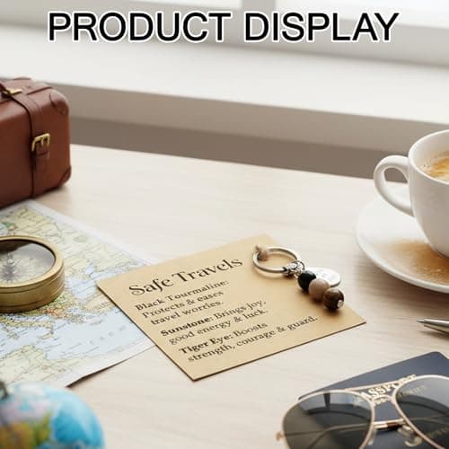 AIKOBAA Safe Travels Crystal Gift Set, Travel Protection Keychain with Blessing Card, Good Luck Journey Present with Protective Stones, Bon Voyage Gift for Travelers — view 3