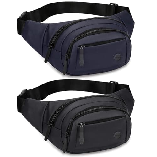 Vyuwast 2 Pack Bum Bag Bumbag for Men Women with 3 Zip Pockets, Waterproof