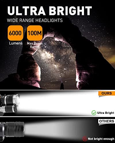 Victoper Head Torch Rechargeable Stocking Fillers for Men Headlight with 3 Lights 4 Modes, 6000 Lumen Super Bright LED Lamp, Hands-Free Camping, Fishing, Cycling Hiking Waterproof — view 2
