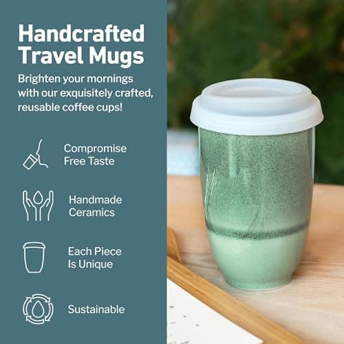 NOVA CERAMICS Travel Mug On the Go Coffee Tumbler Microwave & Dishwasher Safe Green Coffee Tumbler - Gifts for Women Men Him Her 355ml Emerald — view 2