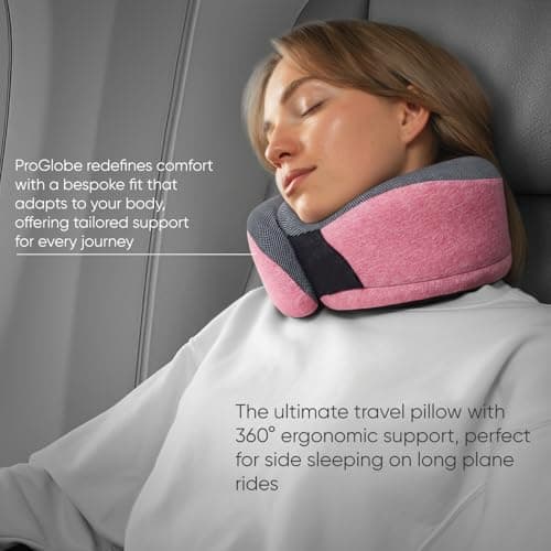 Proglobe Neck Pillow for Travel, Memory Foam, Long Haul Flights, Pink — view 6