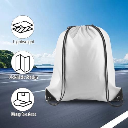 PLULON White Drawstring Bags Drawstring Backpack Bulk, String Backpack Cinch Sack Sport Gym Bags for Yoga Traveling Outdoor Sports — view 5