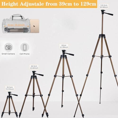 Phone Tripod, LINKCOOL 50" Aluminum Lightweight Portable Camera Tripod for iPhone/Samsung Smartphone/Action Camera/Small DSLR Camera, With Phone Holder & Wireless Remote (Gold Brown) — view 4