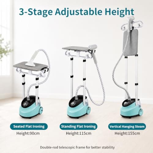 2000W Standing Clothes Steamer, Professional Standing Garment Steamer for Clothes with Ironing Board, 30s Fast Heat, 2L Water Tank & 10 Adjustable Settings, 60min Continuous Steam, for Home & Travel — view 4