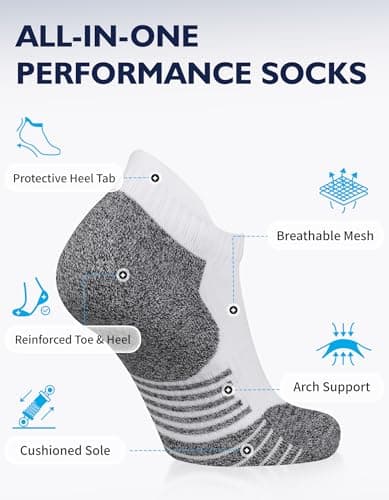 CLOSEMATE 6 Pairs Sport Trainer Ankle Socks for Men(6White,Size XL) — view 3