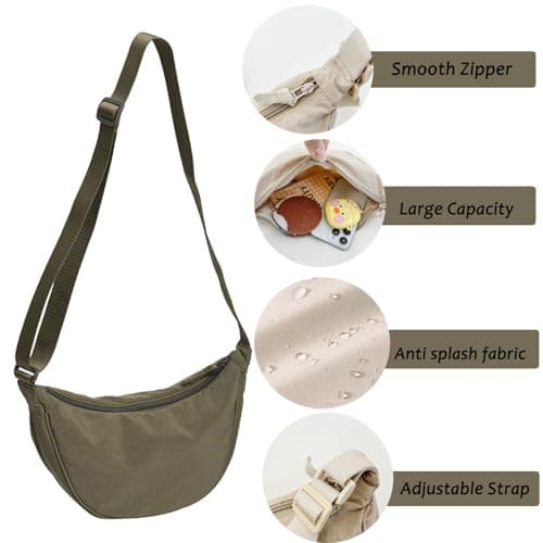 SUJIBHI Crescent Bag Nylon Dumpling Bag for Women Men Crossbody Bag with Adjustable Strap Solid Color Chest Bag Shoulder Bag Fanny Packs for Daily Use (Green) — view 5
