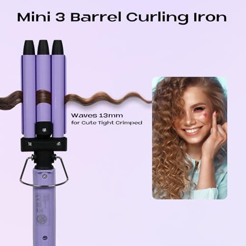3 Barrels Mini Hair Waver for Short & Medium Hair, 13MM Curling Iron Curling Wand, 0.45lb Lightweight, Mini Size Hair Curler, Travel Friendly-Purple — view 3