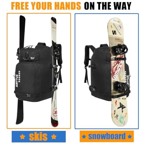 AIRTTUZ Ski Boot Bag - Ski and Snowboard Boots Backpack，Excellent for Travel with Waterproof Exterior & Bottom - for Men, Women and Youth. (Black) — view 6