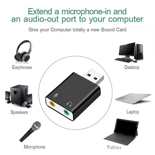 USB 3.5mm Audio Adapter - External Sound Card, Plug & Play USB to AUX Converter | Portable Sound Card for Laptop & PC, Noise-Canceling Audio Interface, Universall Headphone & Microphone Adapter — view 6