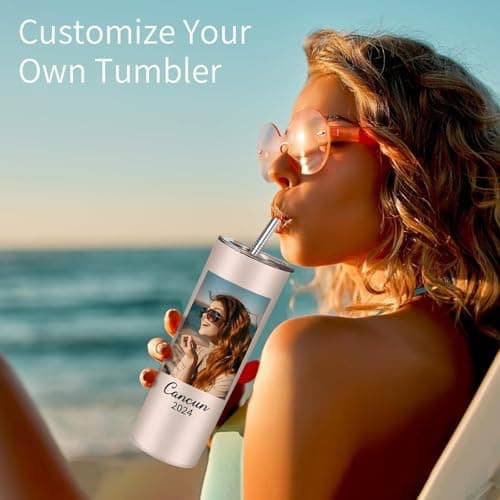 EKAM Personalised Coffee Tumbler with Picture & Text - Personalised Travel Coffee Mug, 20oz Stainless Steel Tumbler Cup with Straw and Lid, Custom Cup Gift for Christmas Day, Birthday, Any Occasion — view 3