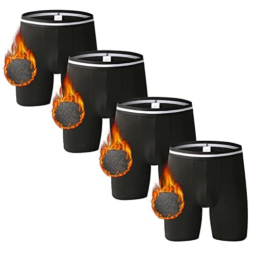 Nuofengkudu Mens Thermal Seamless Boxer Briefs Long Leg Warm Underwear 3D Pouch Bulge Support Stretch Waistband Comfy Trunks Winter Male Classic Anti-Chafing Underpants E 3 Pack Black Grey Red XL
