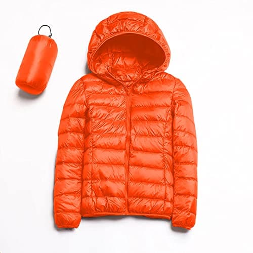 Womens Winter Lightweight Puffer Jacket with Hood Warm Short Packable Women Quilted Jacket Transitional Padded Down Jacket for Ladies Lined for Hiking Travel Plus Size Thin Jacket Down Orange — view 4