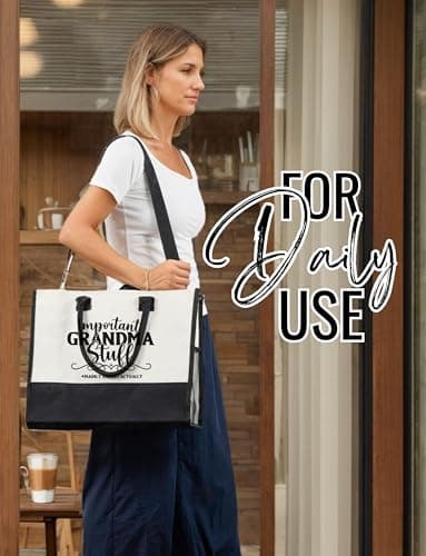 INNObeta Grandma Gifts Tote Bag, Important Grandma Stuff Bag with Top Zipper Closure Shoulder Strap for Birthday, Mother's Day, Christmas — view 6