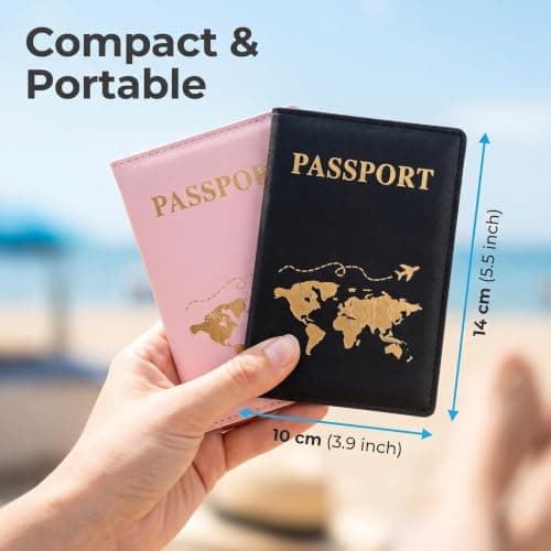 Larfraecy 2 Pack Passport Holder Travel Wallet PU Leather Waterproof Passport Cover Passport Case for Credit Card Ticket Card Boarding Passes Women Men Black Black Pink — view 2