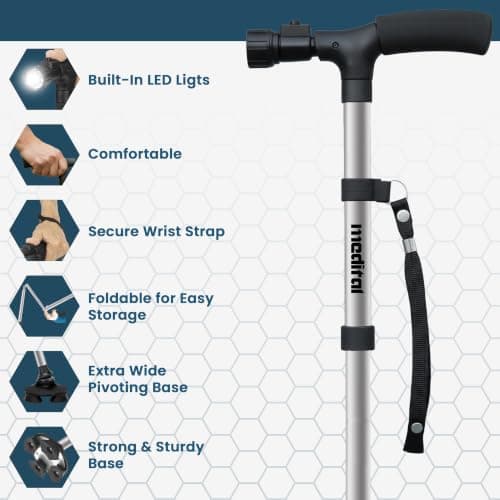MEDITAL Walking Stick with LED Light - Self-Standing Folding Walking Cane. — view 3