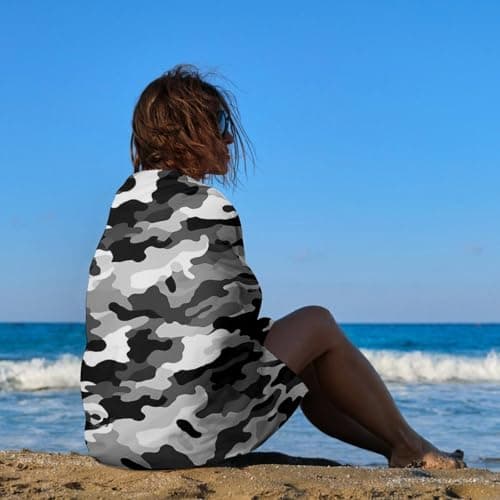 GHBNK Black Grey White Camo Beach Towel for Adults Oversized 31"x51" Pool Towel Sand Free Beachtowel Quick Dry Bath Towels Lightweight Absorbent Swim Towels for Travel, Swimming, Yoga, Camping — view 4