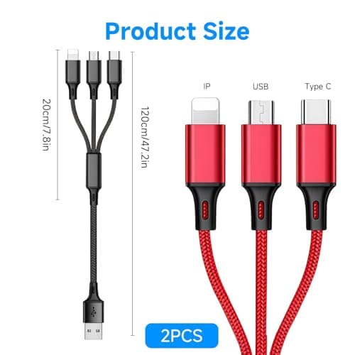 2 Pack 3 in 1 Fast Charging Cable USB to Type C Micro USB iOS Connector — view 2