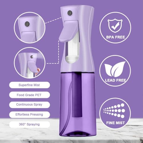 Alaoo Hairdresser Spray Bottles, 200ML Multifunctional Continuous Spray Bottle with Fine Mist, Refillable Spray Container for Travel for Hairstyling, Skincare, Pet Grooming, Transparent Color Purple — view 3