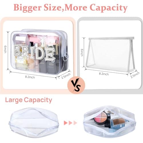 Etercycle Bride Clear Cosmetic Bag, Portable PVC Travel Toiletry Bag Bling Pearl Rhinestone Patch Letter Bags for Women Wedding Bachelorette Party (Silver) — view 2
