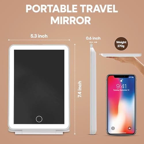 Sorbay Rechargeable Travel Mirror With Light Up Camping Portable Mirror With Lights Touch Make Up Compact Mirrors LED Folding Makeup Mirrors with 3 Color Lighting & Adjustable Brightness (UK BRAND) — view 2