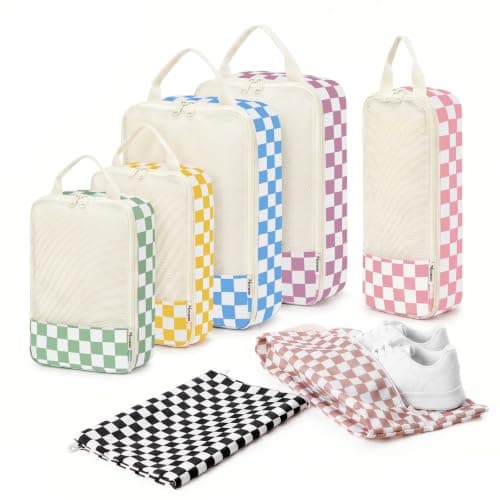 Meowoo 7 Set Compression Packing Cubes for Suitcases, Checker Design