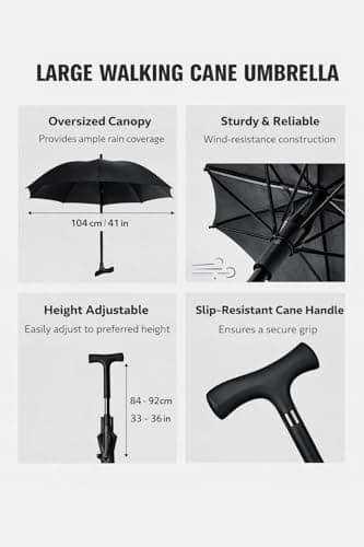 Sixhawks 2-In-1 Walking Stick Umbrella Windproof Strong Umbrella Lightweight Hiking & Climbing Support Ideal For Golf, Sport and Everyday Use — view 5