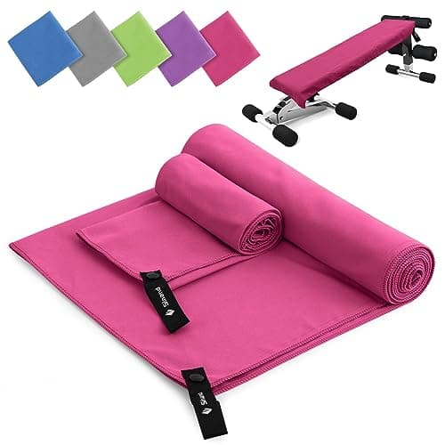 Sinand Microfibre towel 2 Pack |160x80cm+80x40cm| Ultra Lightweight Gym Towel, Quick Dry Microfiber Towels for Sports Travel Camping Beach Swimming (Rose red)