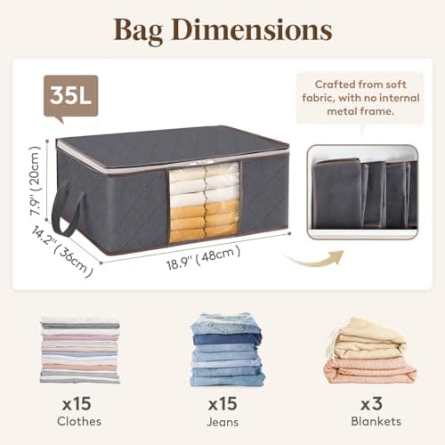 Lifewit 35L Clothes Storage Bags with Clear Window, Foldable Underbed Clothes Covers, Organisers for Clothing, Bedding, Sweaters Protection, 8 Pack, Grey — view 2