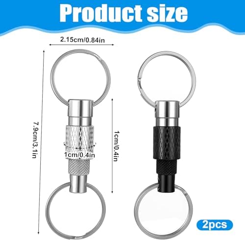 Psiriol 2 Pack Quick Release Keychain for Men, Detachable Key Ring Disconnect Keychain with 2 Split Rings, Metal Safety Keychains Heavy Duty Car Key Holder for Car Purse Bag Accessories — view 2