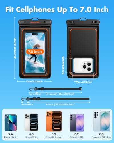 UNBREAKcable Floating Waterproof Phone Pouch 2 Pack - IPX8 Waterproof Phone Case Dry Bag for iPhone 17 Air 16 15 14 13 12 11 Pro Max XR XS SE 2022, Samsung S25 S24 S23 S22 Ultra Up to 7.0 inch- Black — view 6