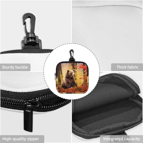 Mini Pouch with Carabiner, Neoprene Travel Makeup Bag with Zipper Tool Storage Pouch Brown bear in autumn Coin Purse Portable Earbud Case Waterproof Card Holder Wallet for Women Men — view 5