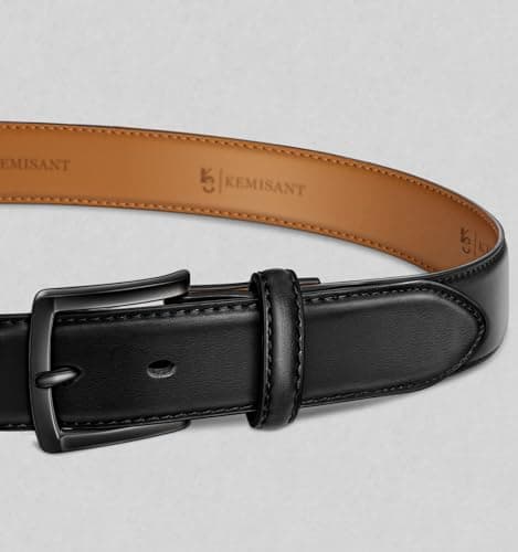 KEMISANT Men Belt-Genuine Leather Belt for Men Dress Casual Golf Jeans 1 3/8"(Black,38"-40" Waist Adjustable) — view 2